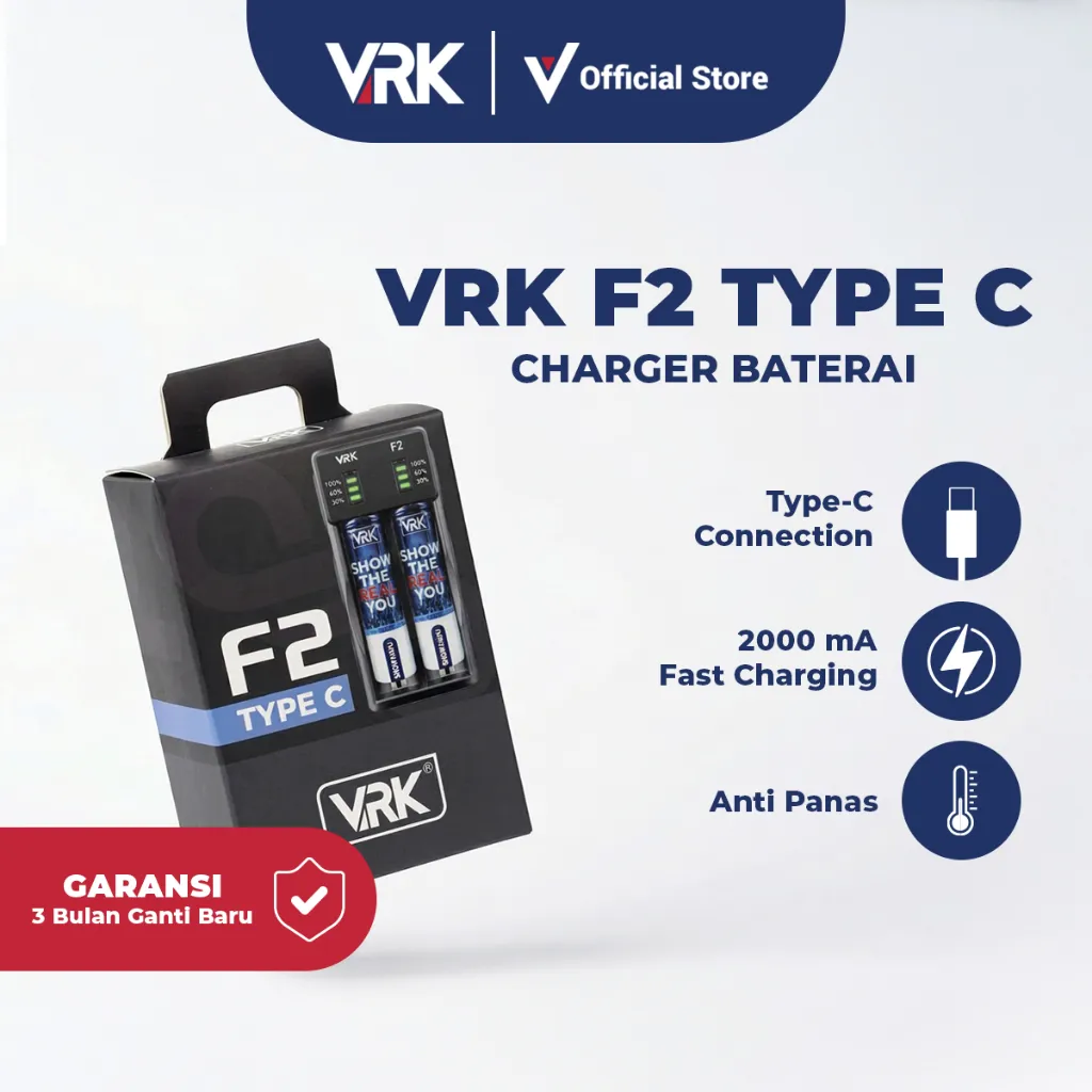 CHARGER VRK F2 TYPE C 2 SLOT BATERAI VRK F2 CHARGER BATERAI by VRK