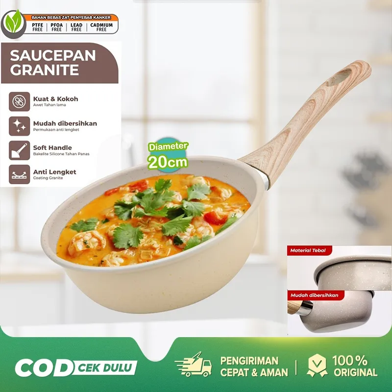 [4.4 SALE]Termurah TEXANIA Saucepan Panci 20cm Wajan Anti Lengket Warna Cream Stainless Steel Kitchenware