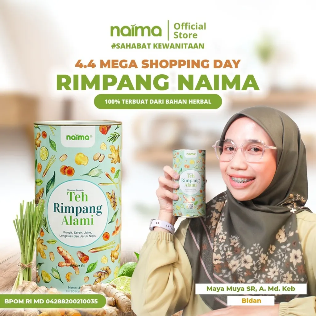 Teh Rimpang Naima - Minuman Teh Rimpang Alami 100% Original - Kunyit, Sereh, Jahe, Lengkuas, dan Jeruk Nipis #sehatdaridalam
