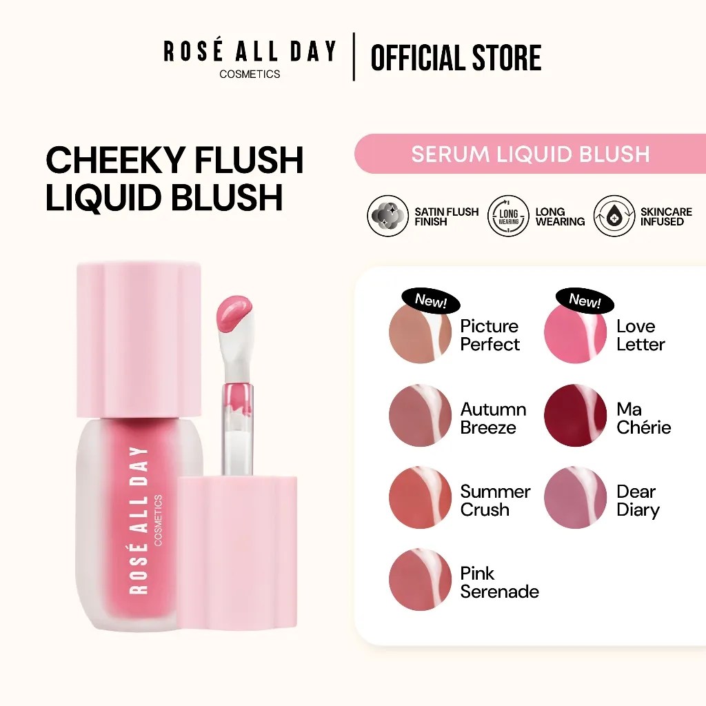 Rose All Day Cheeky Flush Liquid Blush | Blush On Cair (Cream/Krim), Pigmented & Long-Lasting, Natural Finish