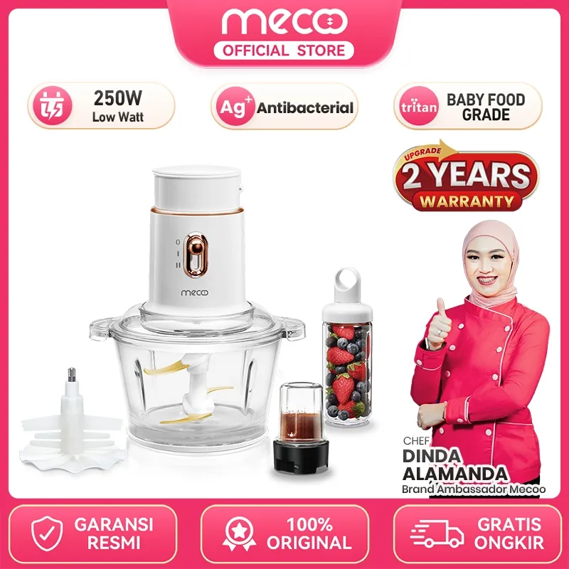 Mecoo Most Aesthetic 5 in 1 Chopper Antibacterial Odorless 250 Low Watt BPA Free white