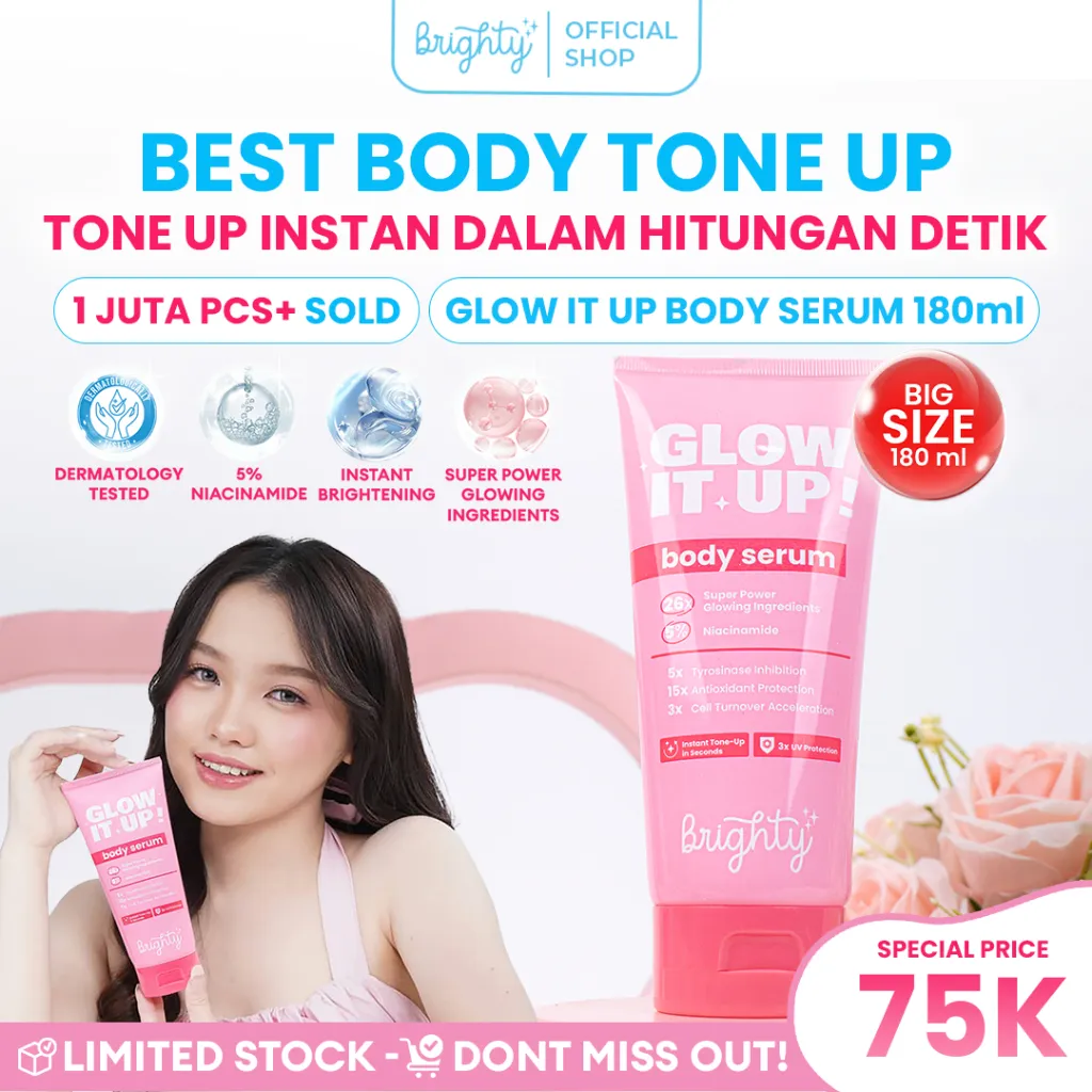 [ NEW LAUNCH 180ml ] Brighty Glow It Up Body Serum Mengurangi Noda Hitam Pencerah Kulit Melembabkan Memperkuat Skin Barier Body Serum Pemutih Menyamarkan Noda Hitam Penghilang Noda Hitam Halal MUI BPOM