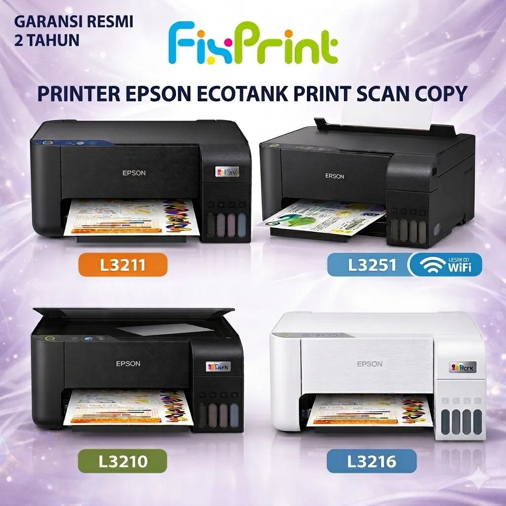 Printer Epson EcoTank L3210 L3211 L3216 L121 / L3251 WiFi Print Scan Copy - Pengganti L3110 L3250 L3256 L1210 L1216 Garansi Resmi