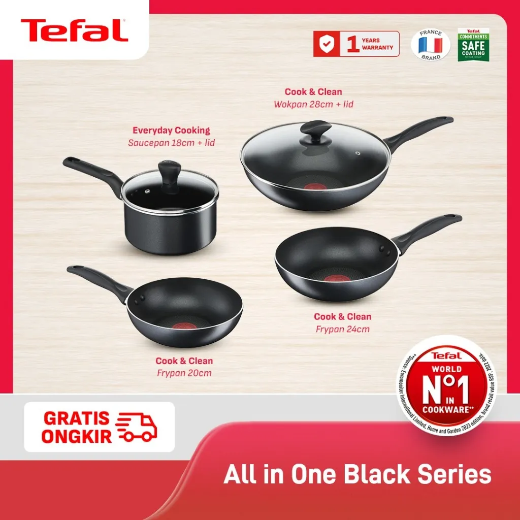 [ BEST SELLER ] Tefal All in One Black Series Set 7 PCS / 6 PCS So Chef Red Series Induksi / Wajan Anti Lengket / Penggorengan / Frypan / Panci