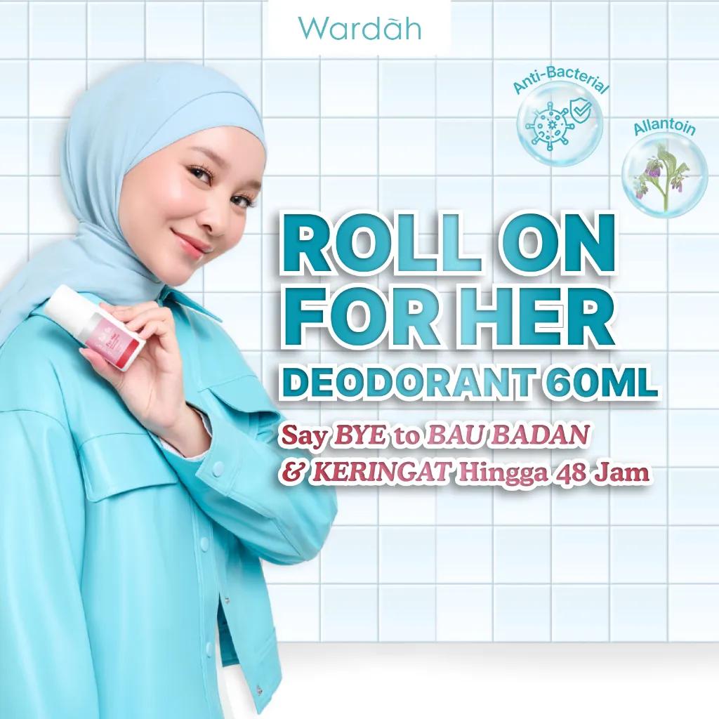 Wardah Roll On For Her 60 ml - Deodoran Halal Non Alkohol yang Mampu Mencegah Bau Badan Seharian - Nyaman di Kulit, Tidak Lengket dan Cepat Kering - Personal Care