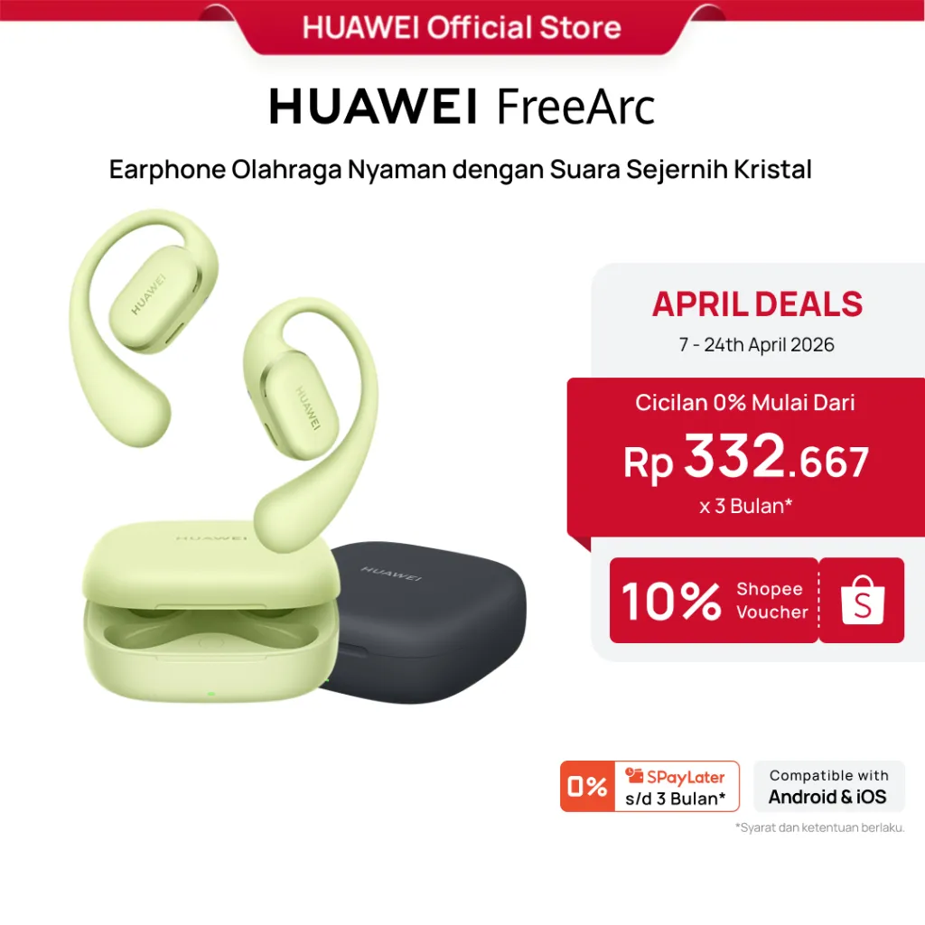 HUAWEI FreeArc TWS Earphone | Earphone Olahraga Nyaman dengan Suara Sejernih Kristal | Tahan Air IP57