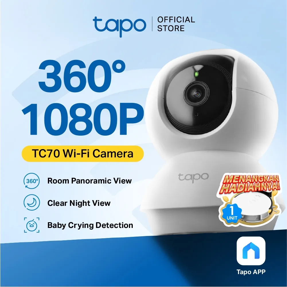 TAPO TC70 Smart IP Camera CCTV 2MP Full HD Indoor Pan Tilt 360 horizontal 114 vertical WiFi Wireless 2 Way Audio Motion Detection Night Vision Voice Control Amazon Alexa IoT Smart Home