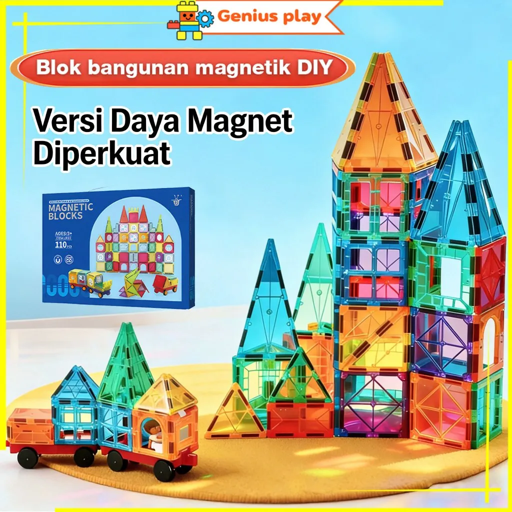 GPT Magnetic Tiles Mainan Edukasi Anak 110Pcs Block 3D DIY Montessori Magnet Building Block Anak Kreatif