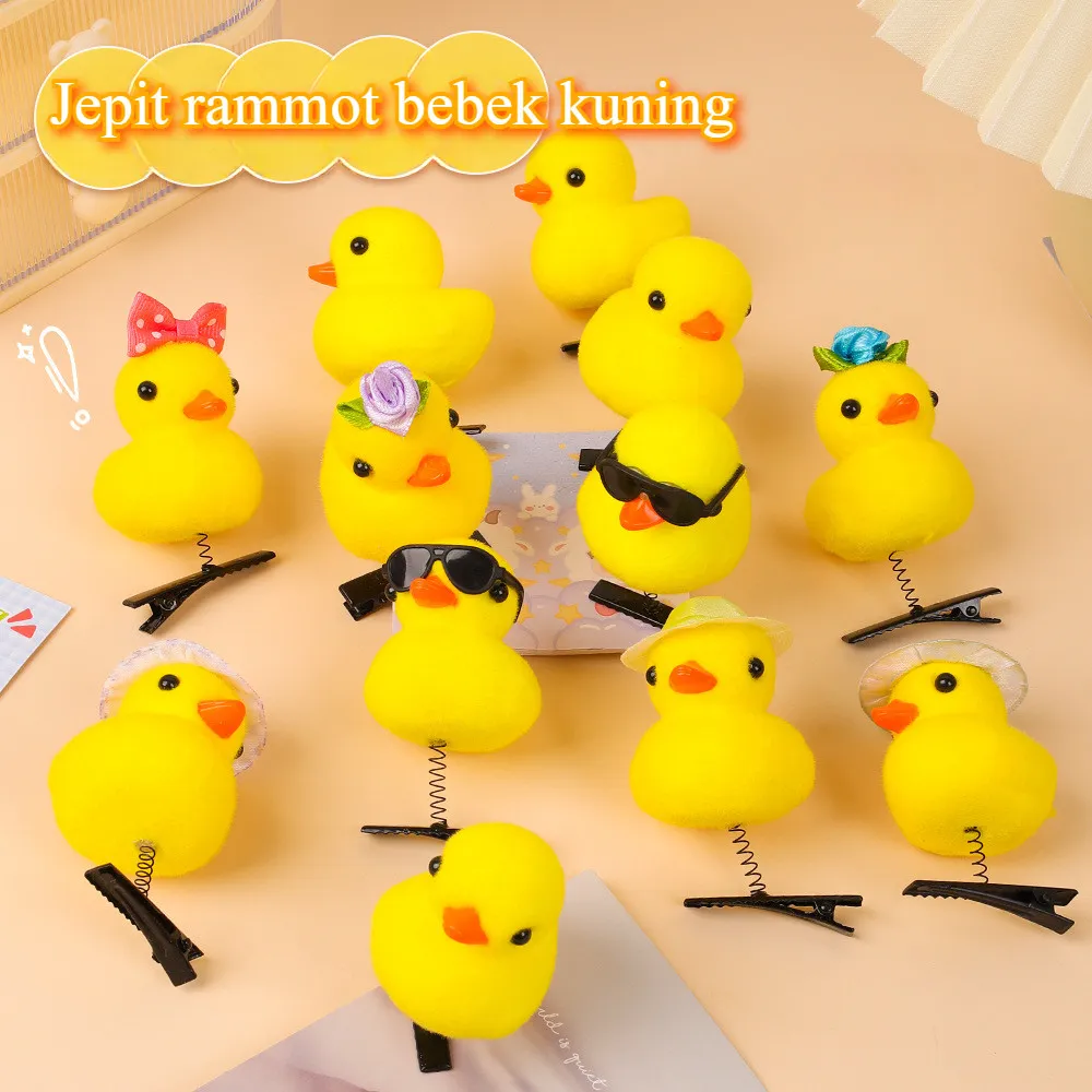 Aksesoris Rambut Anak Bebek Kuning, Jepit Rambut Pegas Berbulu, Desain Baru yang Menarik