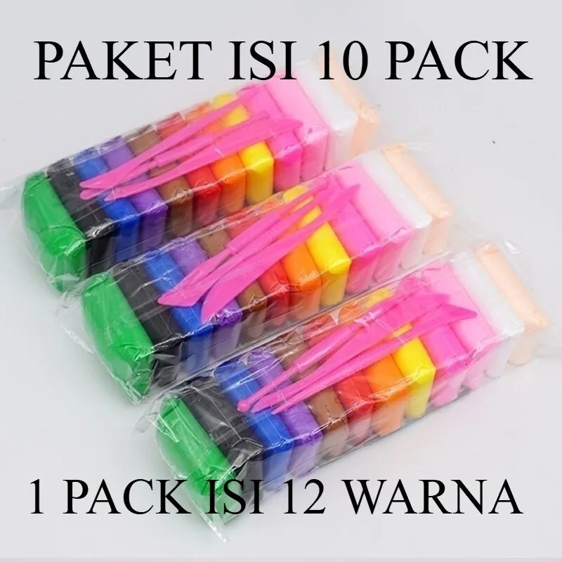 (RSY) 10PACK Clay Press Mainan Edukasi Anak Plastisin Lilin Mainan Clay Polymailer 1 PACK Isi 12 Pcs Free Pisau Mainan