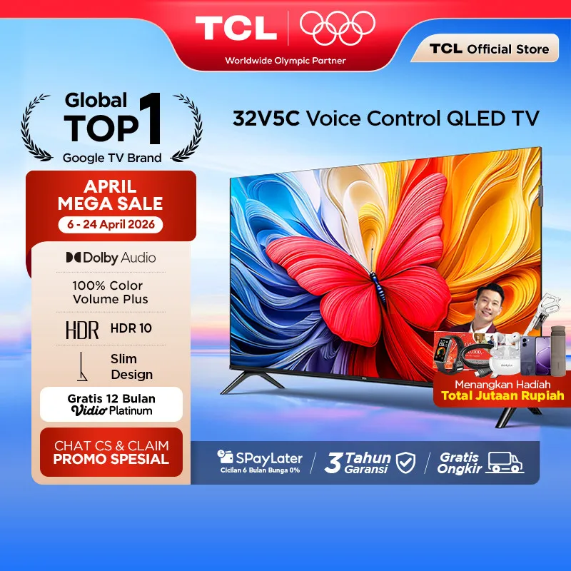 TCL Ultimate QLED FHD TV 32 inch V5C - HDR 10 - Dolby Audio - Google Play/Netflix/Youtube/Disney+Hotstar - Smart Android  LED Digital Promo Murah G9 | 32G9 40G9 24 (Model: 32V5C)