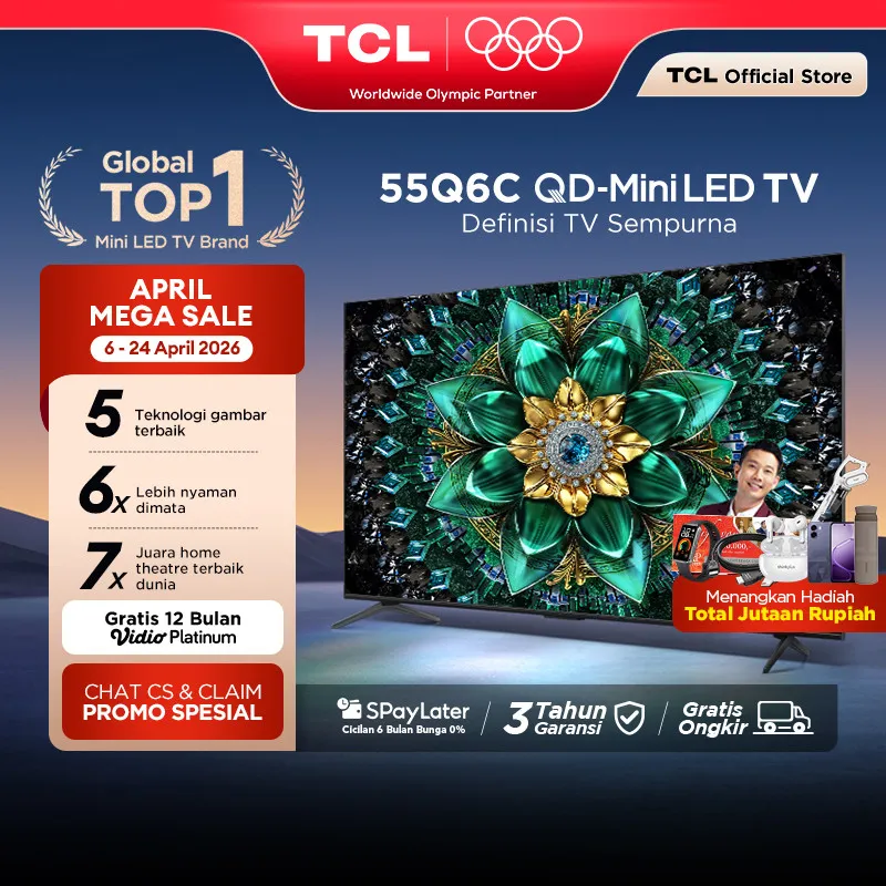 TCL 55 Inch QD-Mini LED TV Q6C - AiPQ Pro Processor - 6in1 Healthy Eye care - 144Hz - Smart Android  LED Digital 50 (Model: 55Q6C)