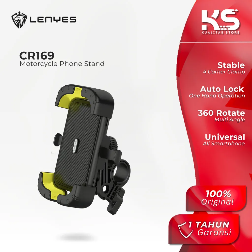 LENYES Holder Hp Stand Motor Sepeda Auto Lock 360 Rotate Motorcycle Bycicle Phone Holder CR169