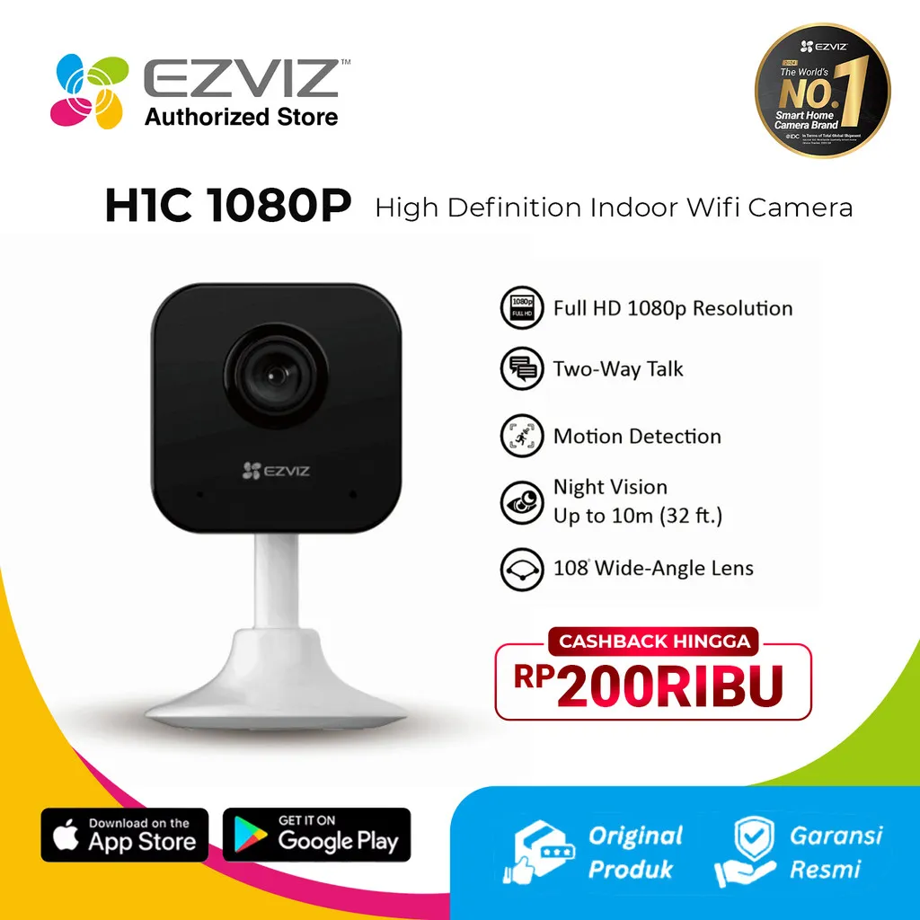 EZVIZ H1C 2MP 1080P Smart Home Indoor IP Camera CCTV Wifi Jarak Jauh Lewat Hp