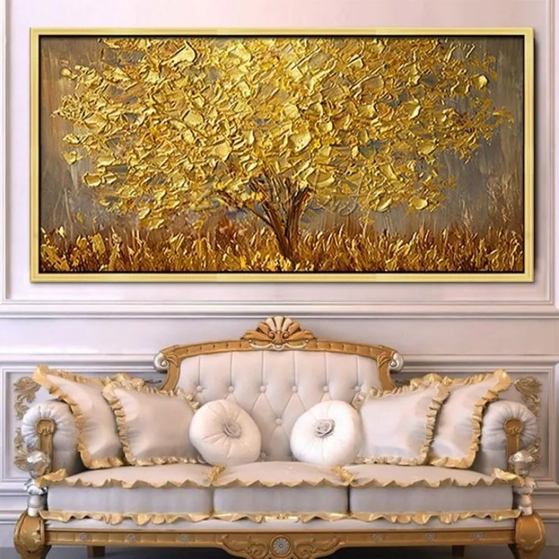 Lukisan hiasan dinding tamu kamar tidur pohon gold 3D estetik teksture timbul hiasan dinding dekorasi rumah aesthetic  pajangan dinding rumah hotel kantor