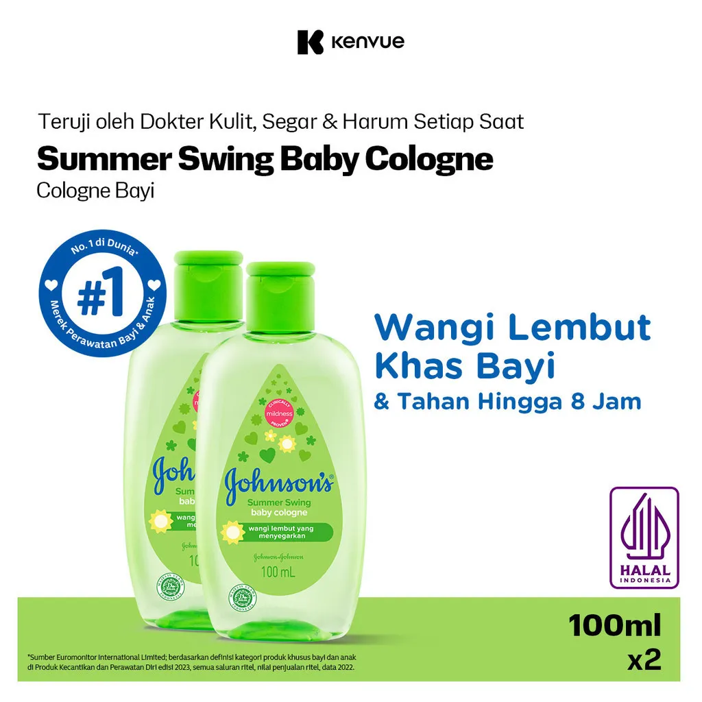 JOHNSON'S Summer Swing Baby Cologne - Minyak Wangi Bayi 100ml - Isi 2