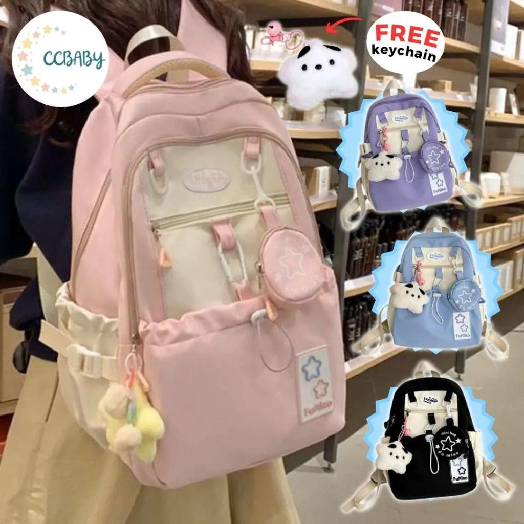 [Free Liontin ✅] Tas Ransel Sekolah Backpack Remaja Kuliah Anak Perempuan Remaja SD SMP Korean Style