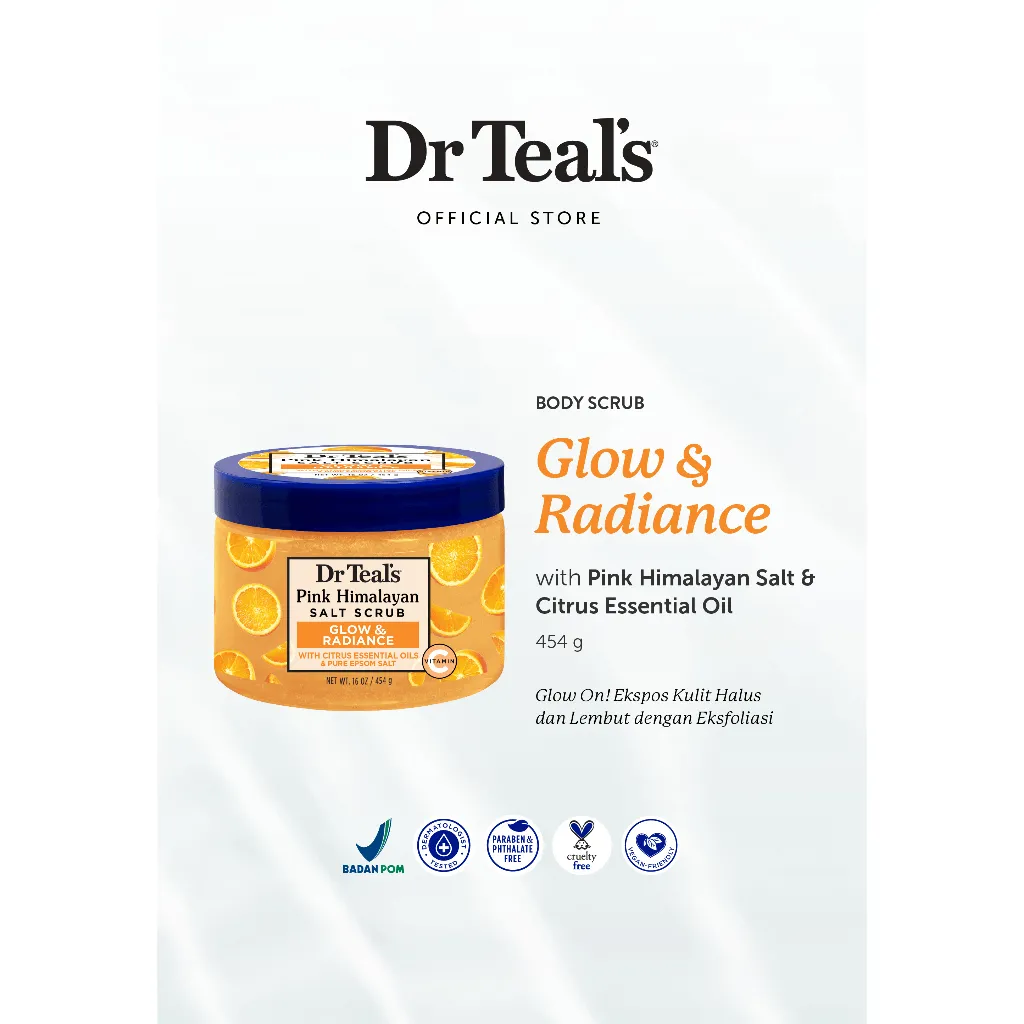 Dr Teal's Body Scrub/Eksfoliasi Kulit Pure Epsom Salt - Pink Himalayan Salt & Citrus Essential Oil 454 GR