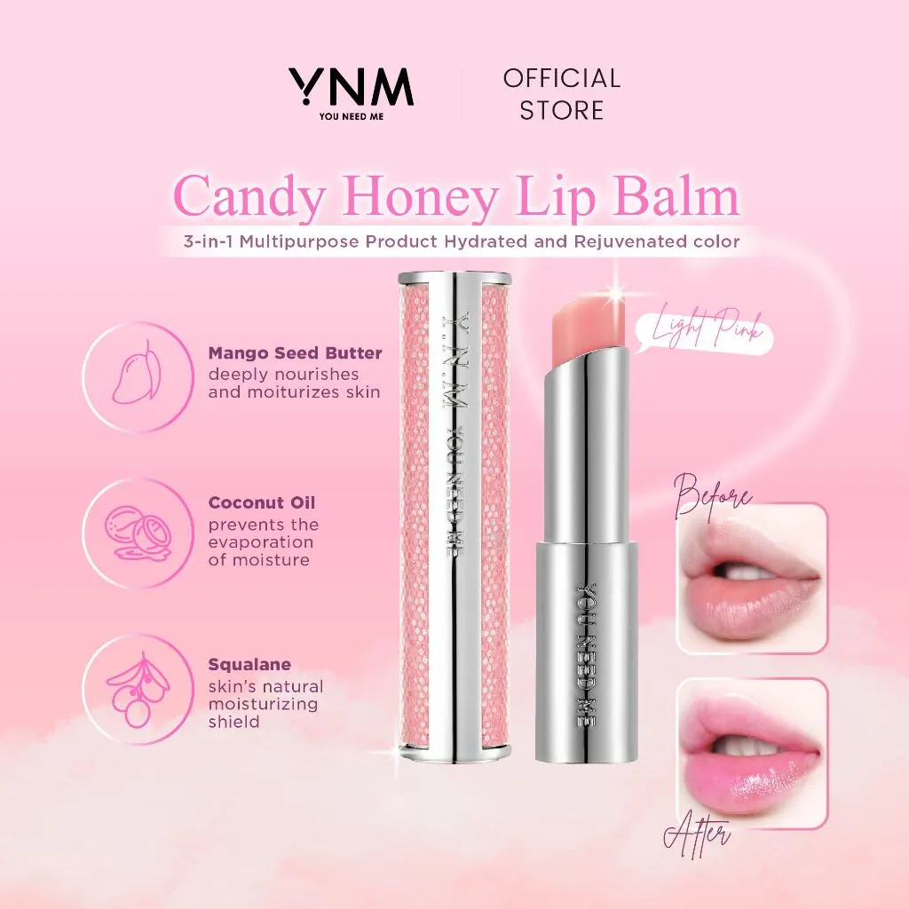 YNM Candy Honey Lip Balm - Light Pink | Lip Balm Korea Berwarna Natural | Melembabkan | Cerahkan Bibir Gelap | Lip Care Harian | Tidak Lengket
