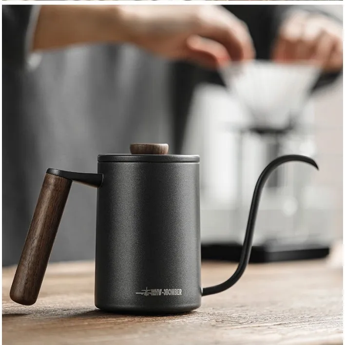 Trosten x MHW-3BOMBER Planet Hand Brewing Kettle 400ml & 600ml - Gooseneck Pour Over Coffee Kettle Material SUS Stainless Steel 304 Teko Kopi Leher Angsa V60 Coffee manual brew Drip Kettle gagang kayu Premium Berkualitas Original MHW3BOMBER MHW 3 BOMBER