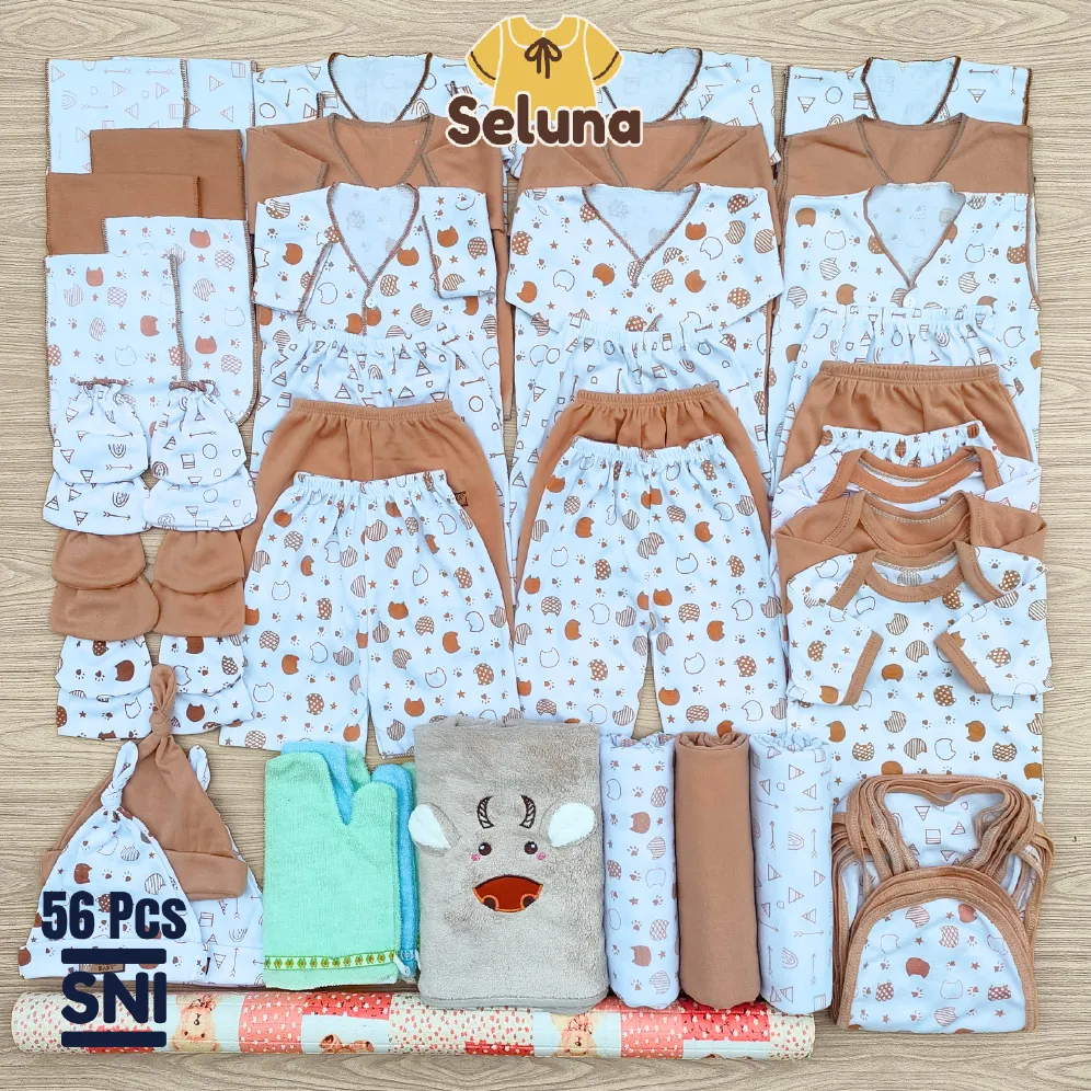Seluna Baby - 56 Pcs Baju Bayi Newborn Set Lengkap Usia 0-6 Bulan Bahan Ultra Soft PE Double