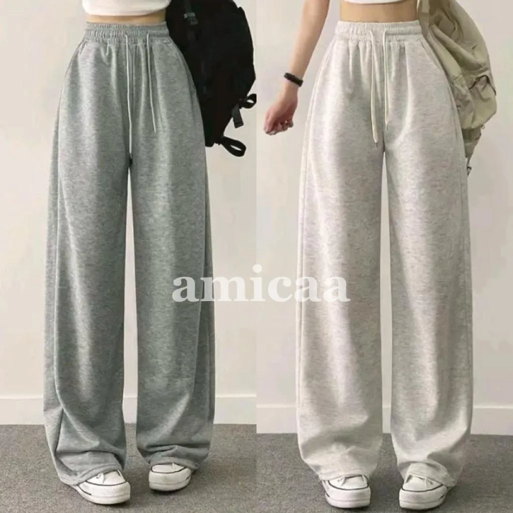 Amicaa - Sweatpants Loose Highwaist Celana Panjang Daily Wanita Nyaman Soft Lembut Tebal