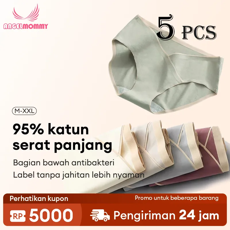 5PCS ANGEL MOMMY Celana Dalam Ibu Hamil Jumbo Pinggang Rendah Celana Dalam Ibu Hamil Katun Murni Katun Elastis Mulus