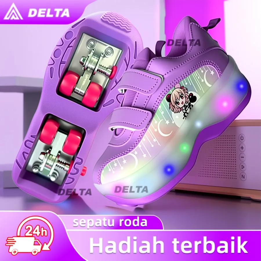 Sepatu roda anak-anak model terbaru tahun 2026, sepatu terbang, dilengkapi lampu, dengan roda yang dapat ditarik masuk.sepatu roda