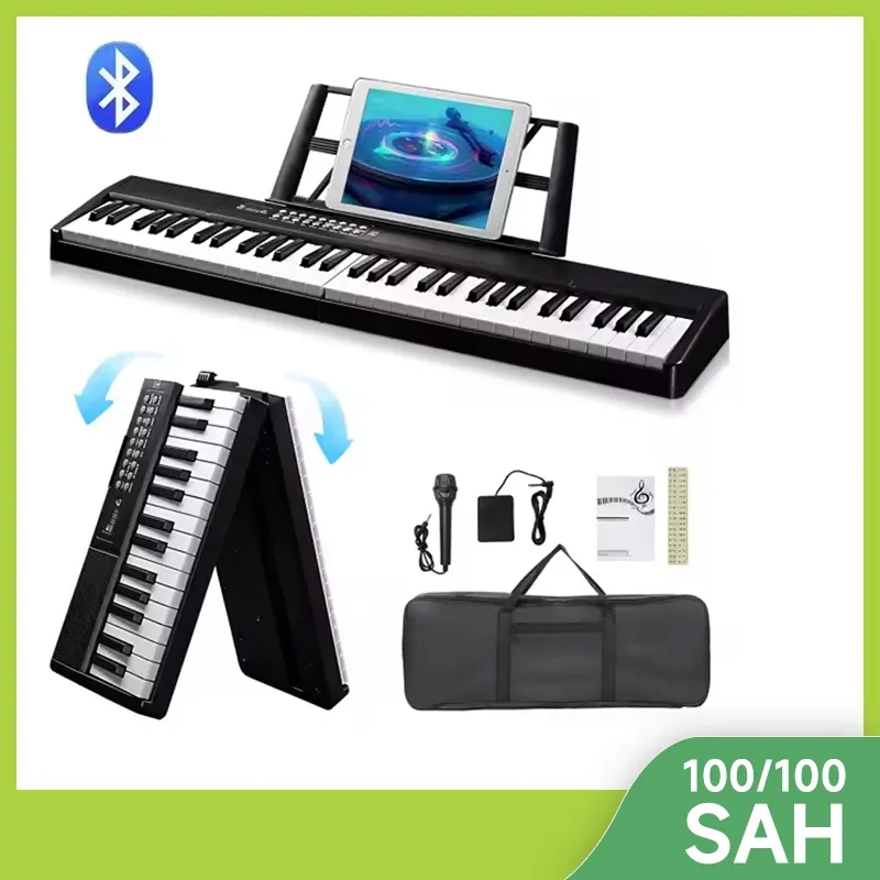 PLAYOU Piano Lipat 61Tombol Keyboard Standar SemiBerat Piano Digital dengan Tas Tangan untuk Pecinta Piano