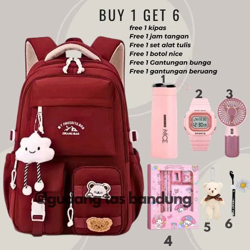 Tas Sekolah BUY 1 GET 6 Ransel Bacpack Anak Perempuan Terbaru Tas Ransel SD SMP SMA