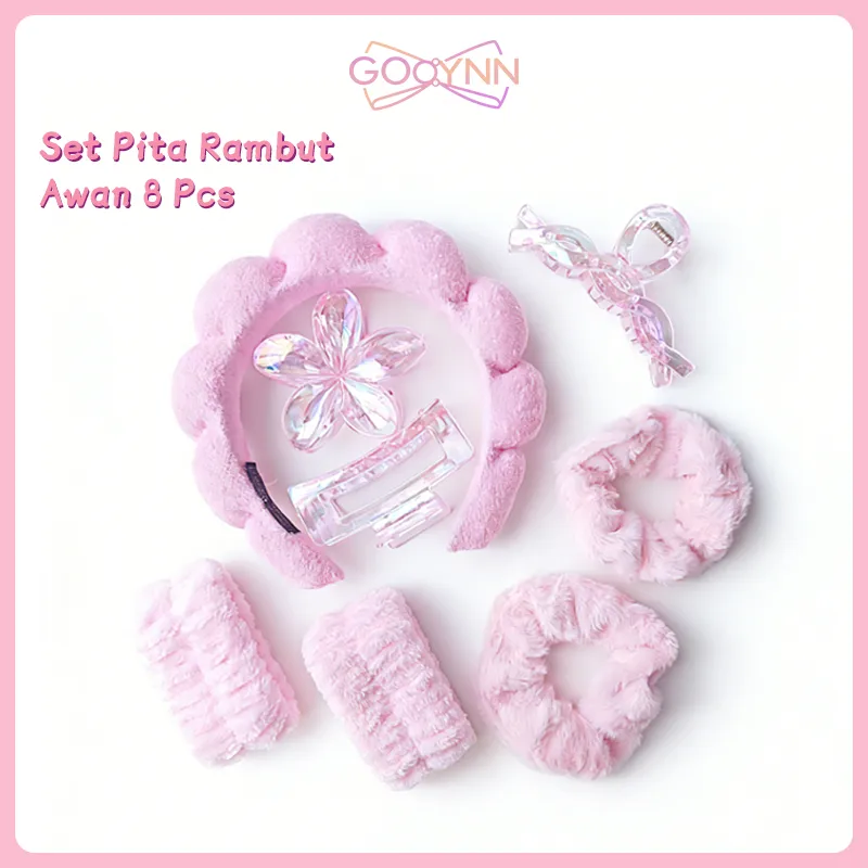 GOOYNN Set Aksesori Rambut Bulu Lembut 8 Pcs/ Bando Fluffy Head Band/Dazzle Transparan Jepit Rambut/Ikat Rambut Bulu Lembut
