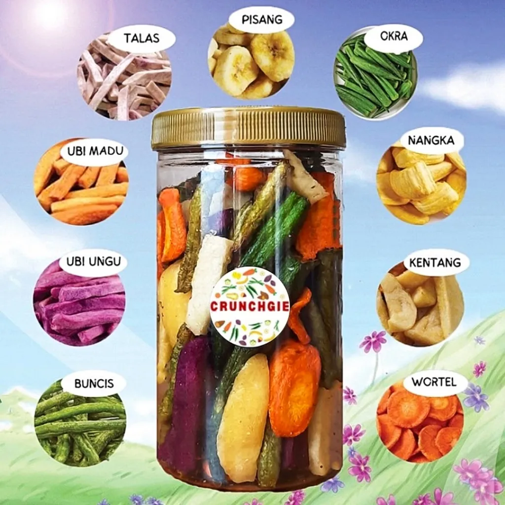 Snack Buah Sayur Renyah Lengkap | Buah Asli | Sayur Asli | Makanan Ringan Sehat | Freeze Dried Vacuum Fried | Kripik Buah | Buah Kering | Cemilan Buah Renyah | Keripik Strawberry Korea | Keripik Sehat | Snack Sehat | Cemilan Buah 300ml 700ml 1L