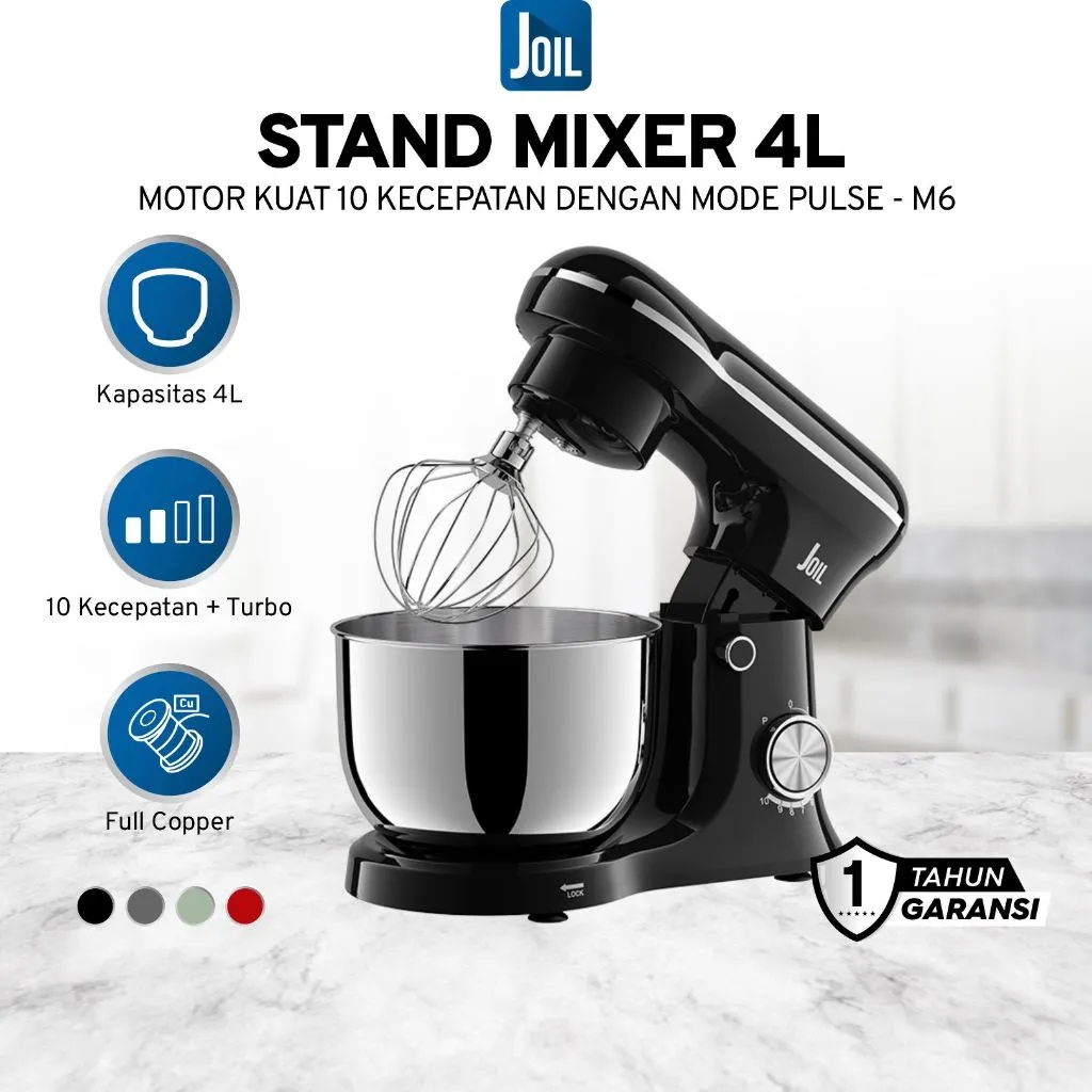Joil Stand Mixer 4L Pulse Mode Stainless Steel 3 Pengaduk M6