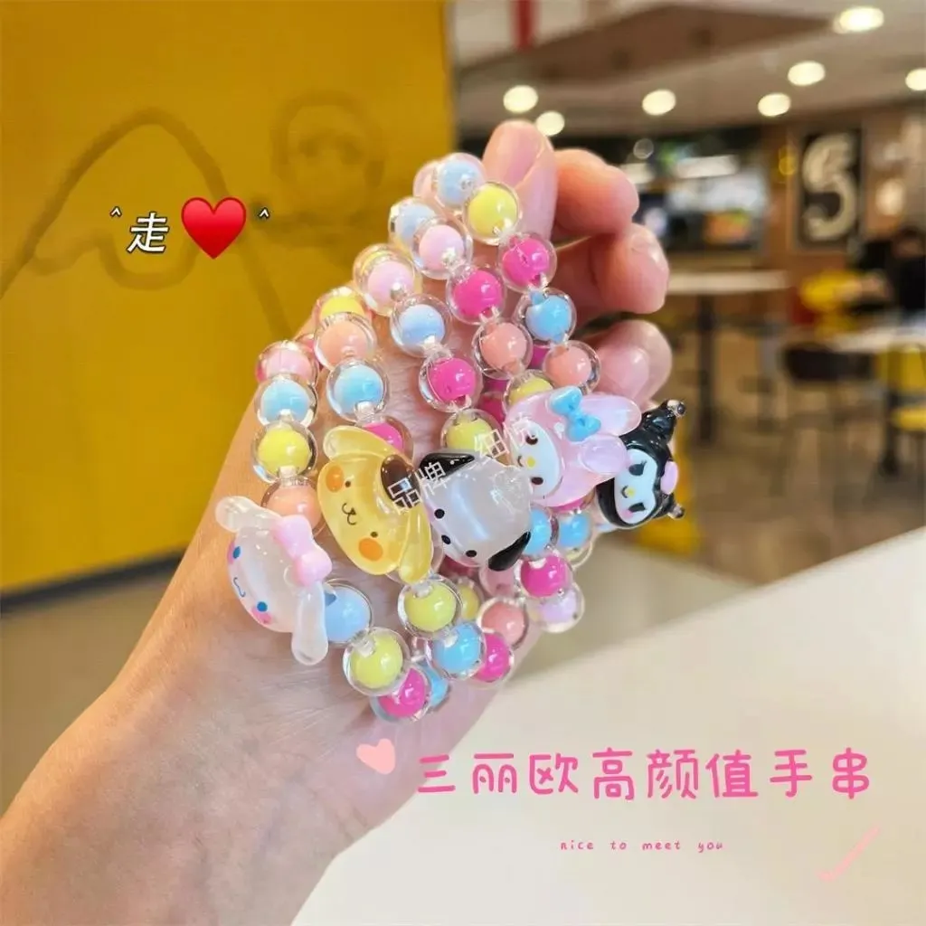 (12 Pcs) Gelang Manik Anak Motif Sanrio Labubu Kuromi Melody Friends Lusinan Grosir Murah / Gelang Fashion  Premium Rambut Mutiara Anak Cewe Karakter Sanrio
