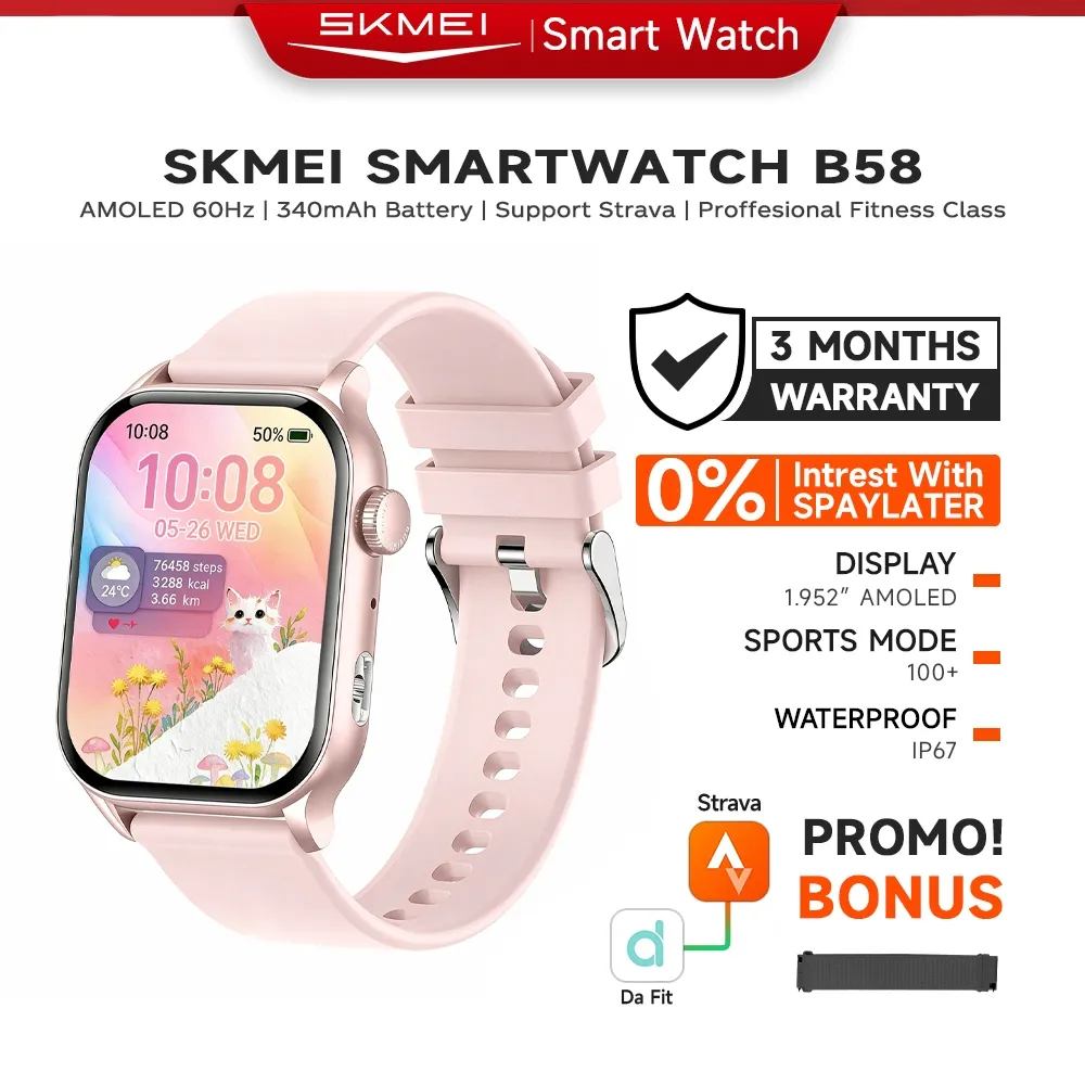 SKMEI Smartwatch B58 Jam Tangan Wanita 1.95inci Amoled 60Hz Touchscreen Dengan Flashlight IP67 Waterproof Bluetooth Call Sleep Monitor Fitness Tracker
