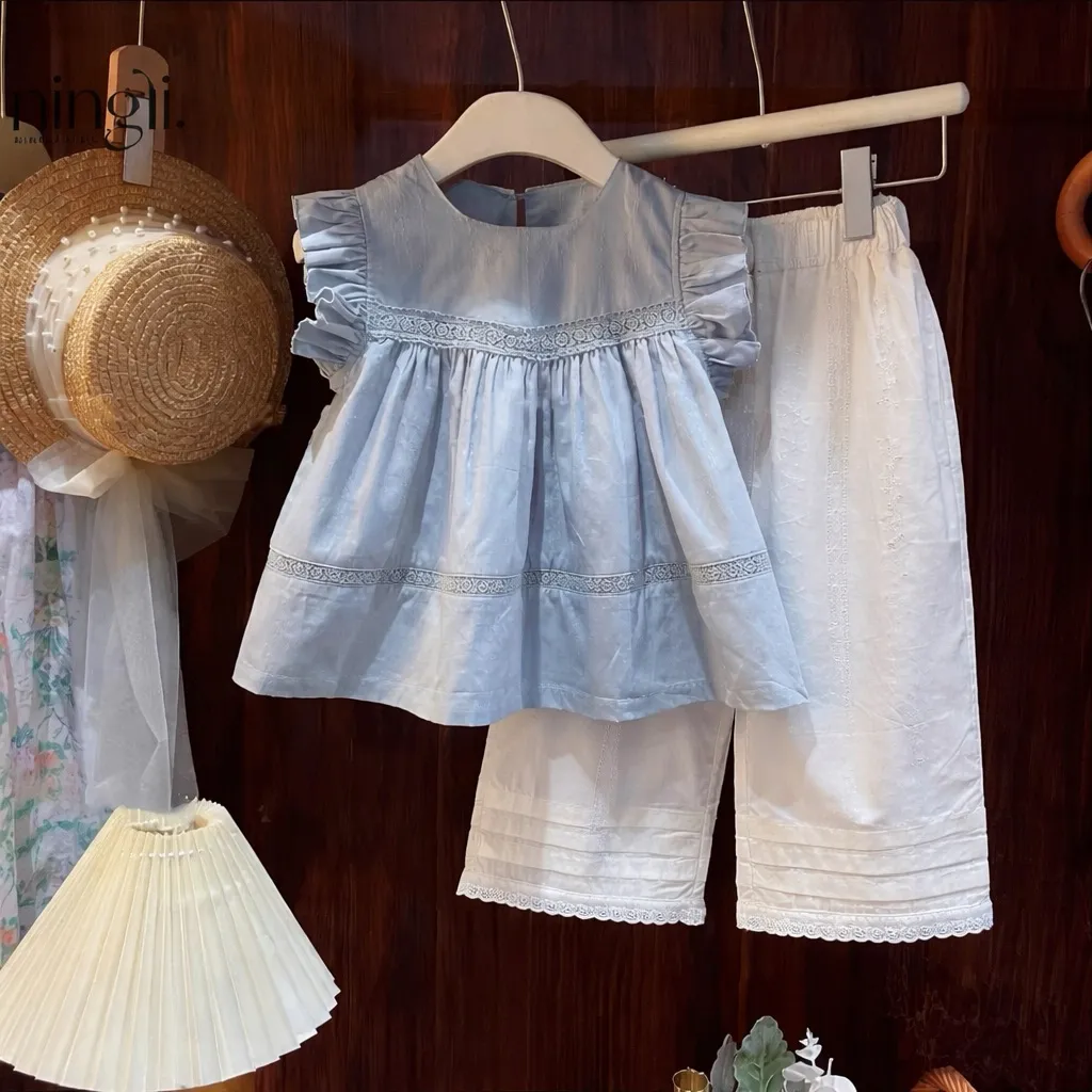 Setelan atasan baju dan celana kulot Katun anak perempuan korean style