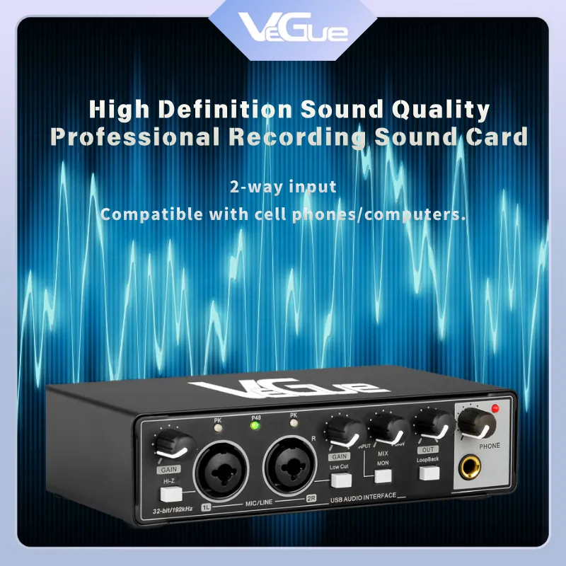 MD22 Monitor Kartu Suara Audio Profesional Rekaman Gitar Listrik untuk Komputer Bernyanyi Studio Siaran Langsung