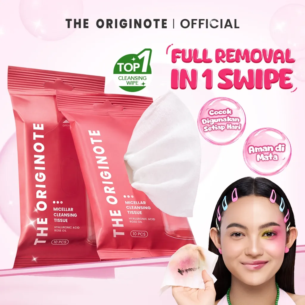 The Originote Micellar Cleansing Tissue 10 Sheets - Cleansing Tissue Makeup Remover Wipes | Tisu Pembersih Wajah Angkat Makeup Waterproof Sunscreen | Tidak Perih Mata | Travel Friendly Praktis | Makeup Remover
