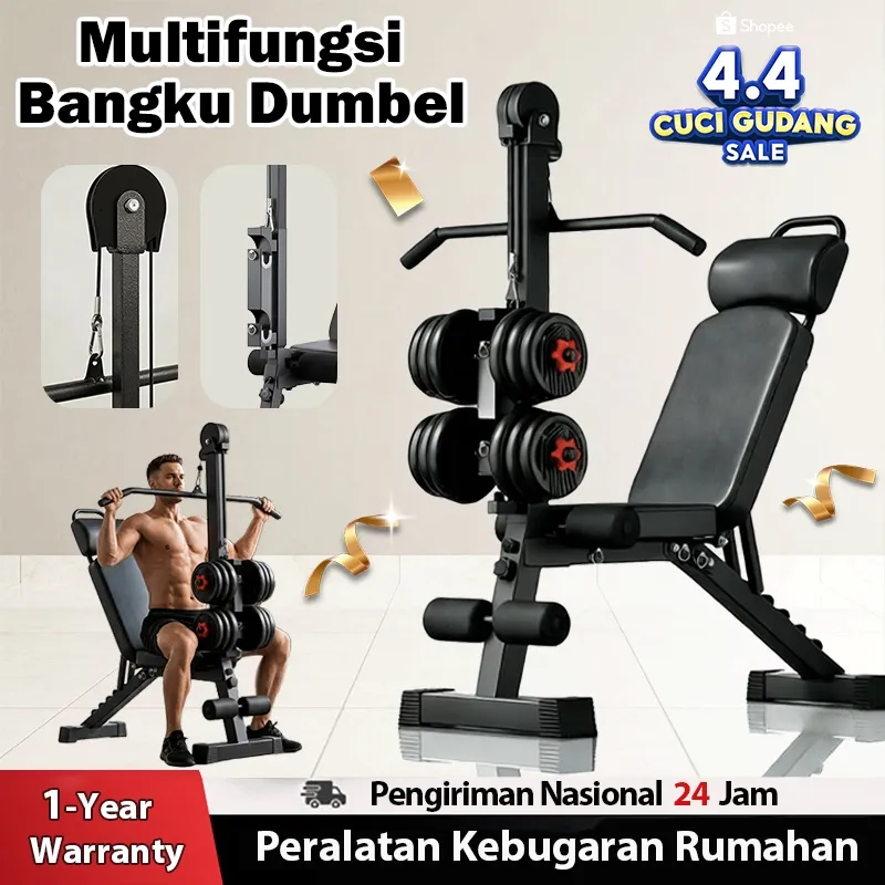 Multifungsi Foldable Sit Up Bench 300kg  Olahraga Fitness Kursi Gym Alat Fitness High Pull Down