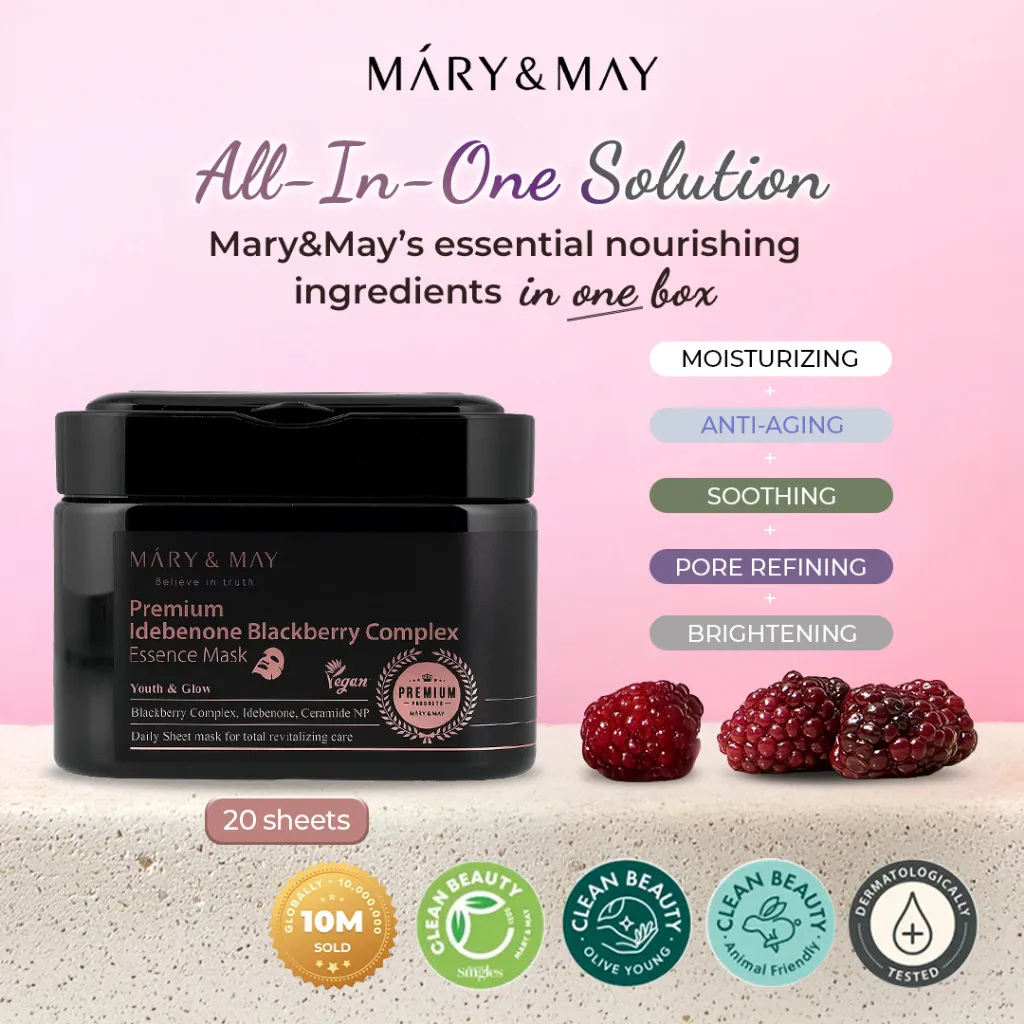 [BEST SELLER] MARY & MAY Premium Idebenone Blackberry Complex Essence Mask 20pcs