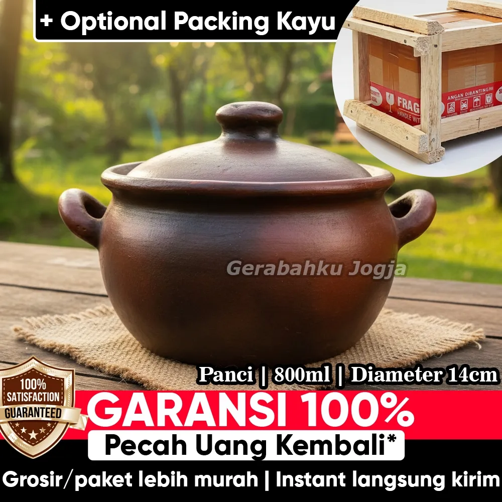 Diameter 14cm - 800ml | Panci Gerabah Tanah Liat Buat Masak Godok Jamu Rebus Panci Kendil Sayur Kapasitas 800 ml