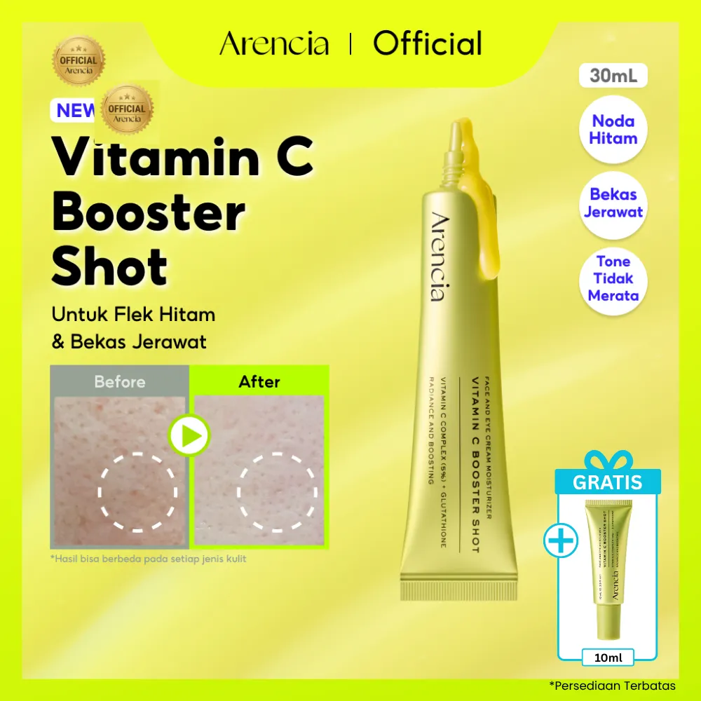 [HARGA SPESIAL + FREE MINI SIZE VIT C 10ML ADDTOCART U/ CEK GIFT] ARENCIA Vitamin C Booster Shot 30ml MENCERAHKAN FLEK HITAM DAN MEMUDARKAN BEKAS JERAWAT HIPERPIGMENTASI untuk wajah siku dan lutut