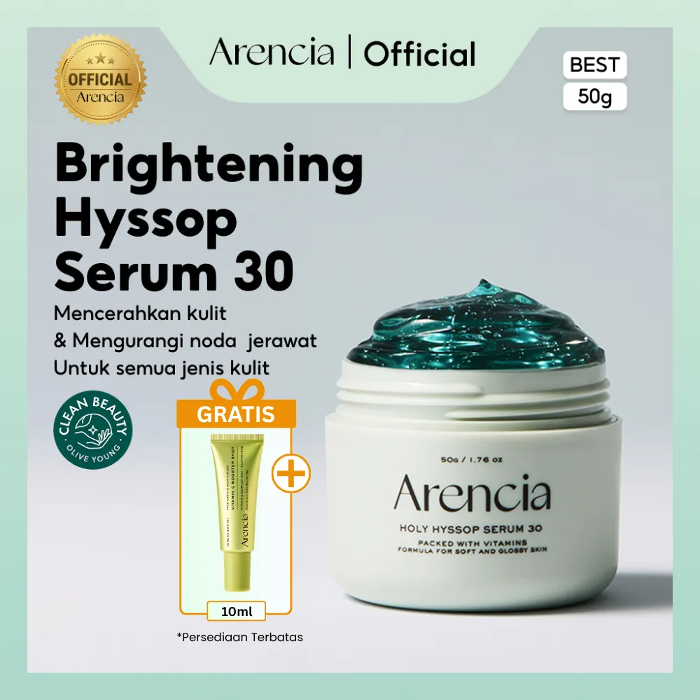 [HARGA SPESIAL + FREE MINI SIZE VIT C 10ML ADDTOCART U/ CEK GIFT] ARENCIA Holy Hyssop Serum 30 50g I Brightening & Hydrating 2 in 1 Serum + Overnight Mask I Niacinamide + Holy Hyssop Extract Mencerahkan Kulit