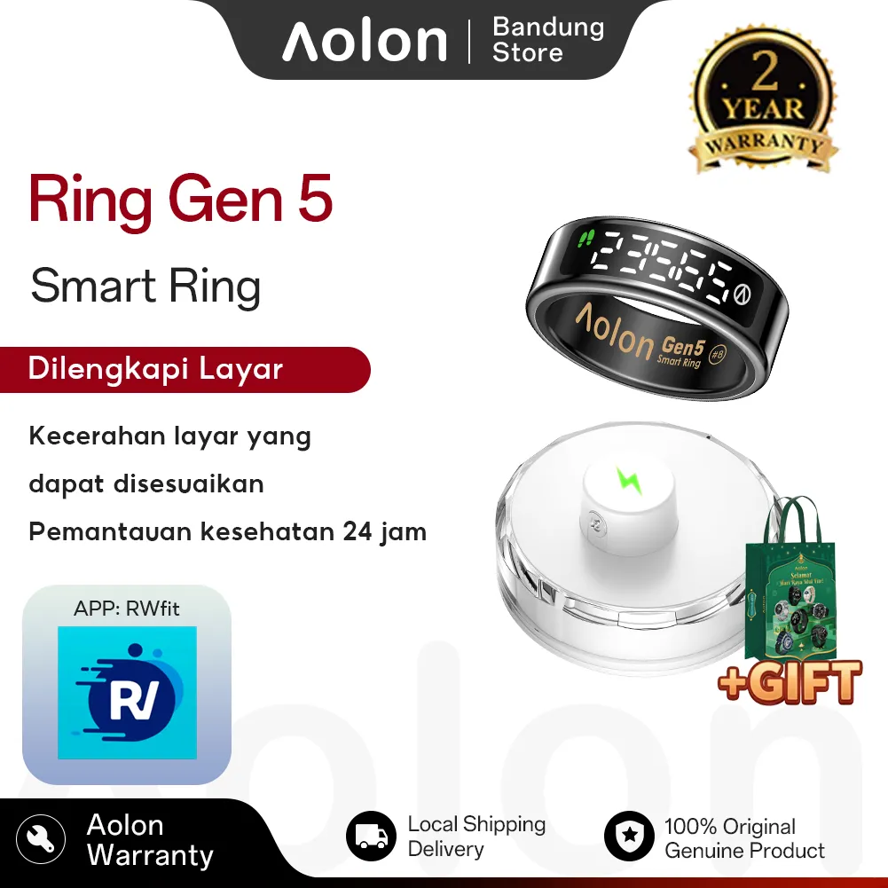 Aolon Ring Gen 5 Layar LED smart ring Tampilan Waktu Remote Control untuk Musik dan Video Pemantauan Kesehatan Otomatis Cincin Kesehatan Pemantauan Tidur
