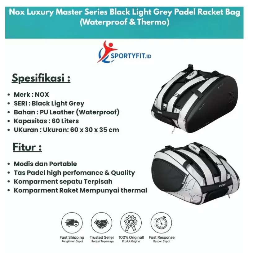 Tas Padel Nox Luxury Master Series Black Light Grey Padel Racket Bag | Waterproof