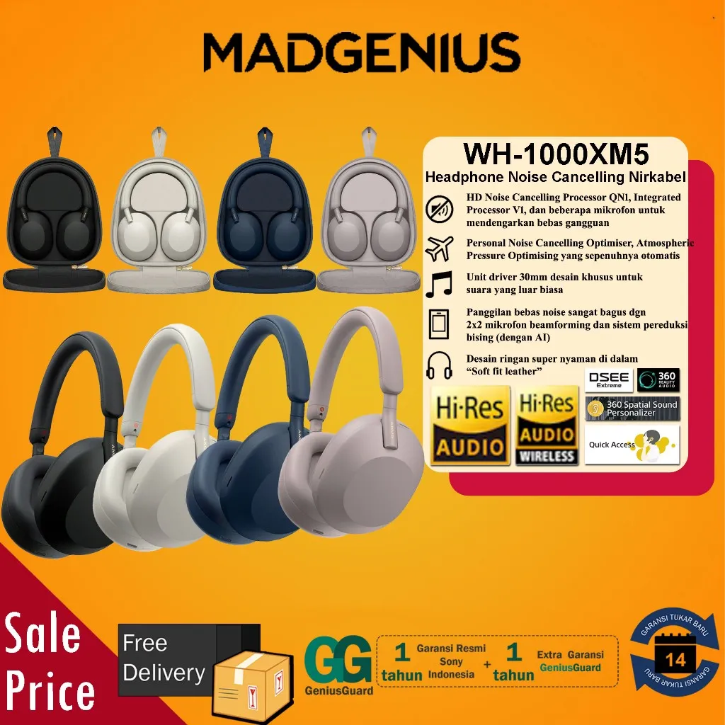 SONY Original Headphone Sony WH-1000XM5 / WH1000XM5 / WH 1000XM5 / 1000X Wireless Noise Cancelling Headphones . GARANSI RESMI