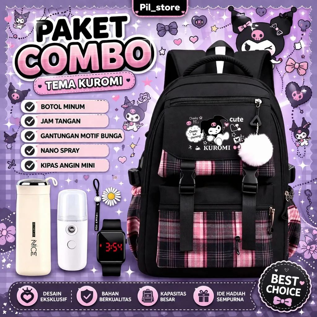 TAS ANAK KUROMI TERBARU MURAH MERIAH TERLARIS ANAK SD SMP DAN SMA BANYAK BONUS COCOK UNTUK SEKOLAH