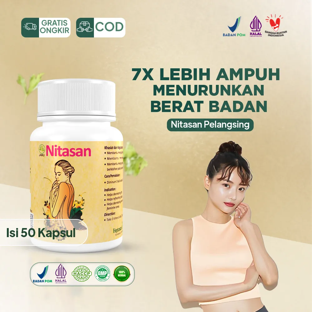 Nitasan Pelangsing isi 50 Kapsul - Obat Diet Herbal Ampuh Penurun Berat Badan BPOM Suplemen Alami
