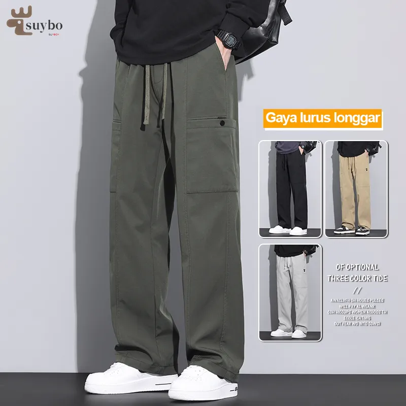 Suyboy Cargo Pants Pria Korean Celana Kargo Cowok Loose Pants Casual Original Celana Panjang Pria