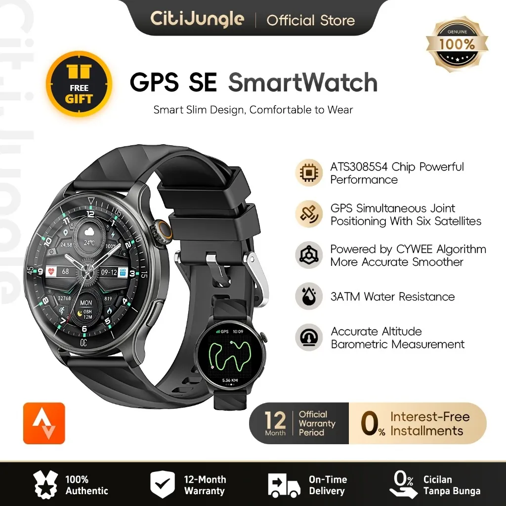 Citijungle Smartwatch GPS SE | Layar AMOLED 1.43" | Tahan Air 3ATM | Bluetooth 5.3 | Kompas & Barometer | Jam Tangan Pintar